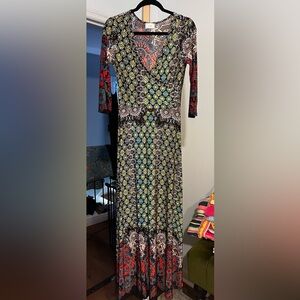 Tua Multicolor Printed Long Sleeve Maxi Dress